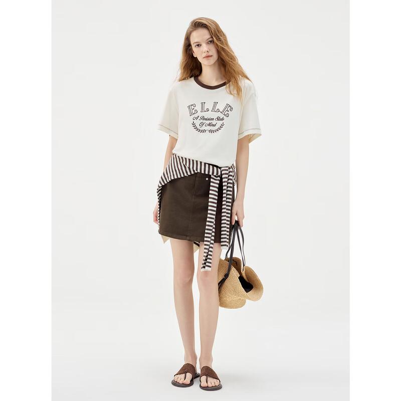 ELLE Women's Retro Tencel Color Block Short Sleeve T-shirt