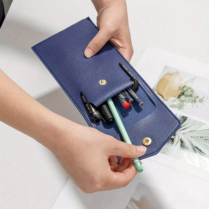 PU Leather Pencil Case Storage Bag Student Glasses Portable Stationery Bag Large-capacity Business Office Pen Storage Bag