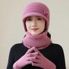Hat Winter Knitted Rabbit Fur Scarf Set Mom Middle-aged Old Lady Home Lover Cold Protection Grandma