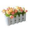 1 Set White Wooden Fence Artificial Flower Floral Holder Home Garden Decor