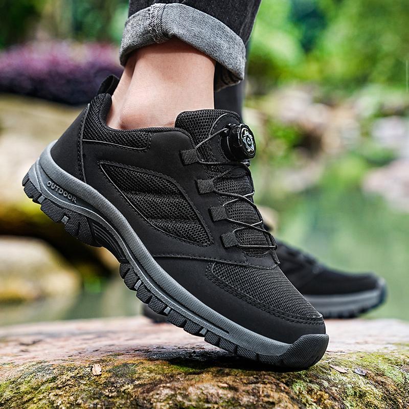 Outdoor Men Hiking Shoes Solid Color Comfortable Non-slip Sporty Shoes Light Breathable Wear-resistant Mens Walking Sneakers