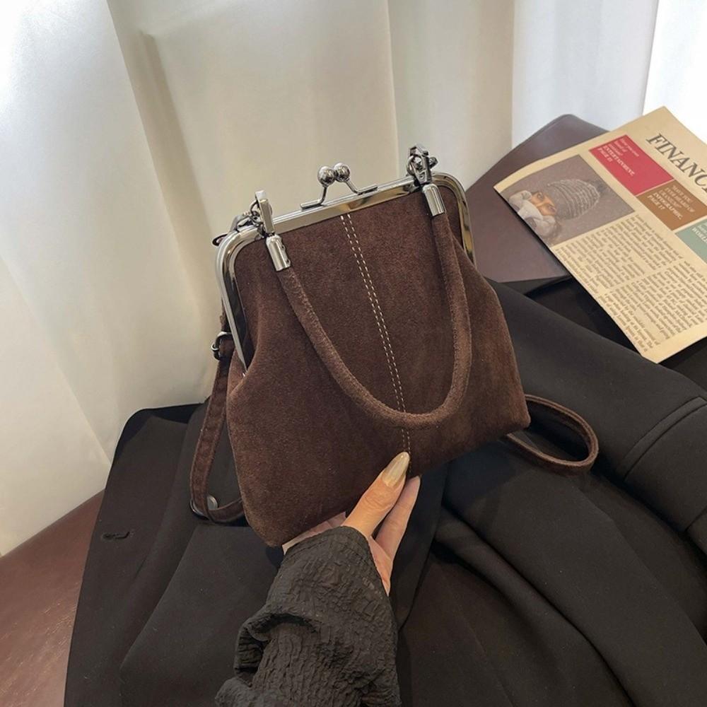 Kožená crossbody taška s polibkovým uzávěrem PU Clutch Taška přes rameno Vintage Retro Matná Kabelka Neformální