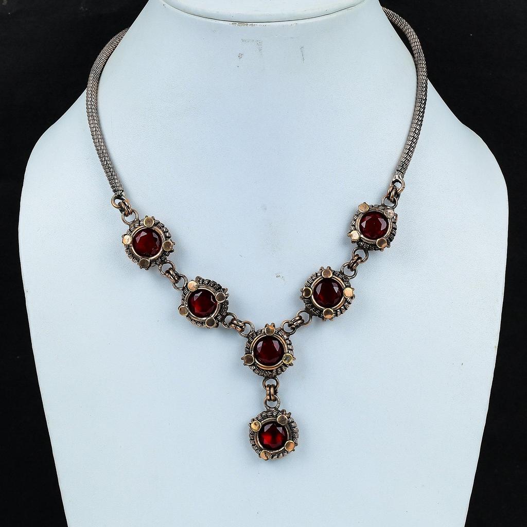 Red Garnet Necklace Gemstone Jewelry, 999 Copper Wire Wrapped Necklace, Handmade Jewelry Birthstone Necklace, Gift For Him