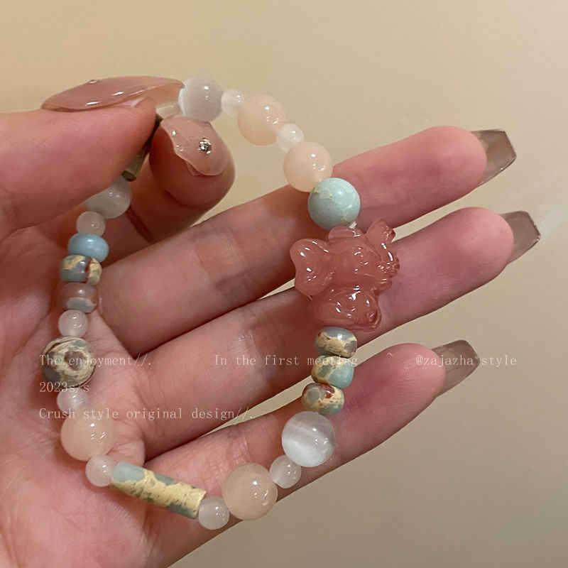 Glazed Baby Elephant Opal Bamboo Stone Elastic Bracelet Niche Design Summer Sweet Fashion Versatile Jewelry Women