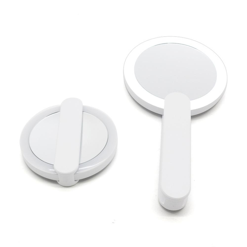 Handheld Round Mirror Rotatable Rechargeable Mirror Led Lights Travel Small Portable Folding Makeup Mirror USB with Light