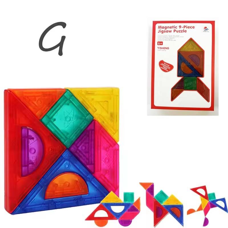 Magnetic Tangram 9-Piece Jigsaw Puzzle ABS Montessori Educational Toy 3D Geometric Figure Puzzles Game Contains Teaching Cards