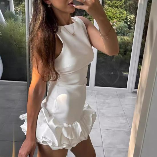 Dámské sexy minišaty jednobarevné slim fit dámské šaty s výstřihem do O, bez rukávů, bez zad, na sváteční párty krátké šaty