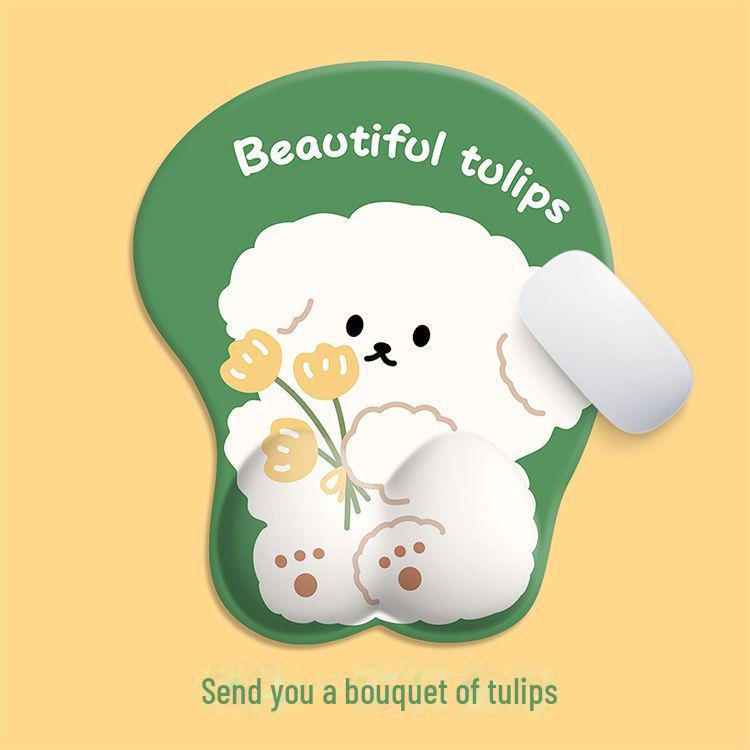 Tulip Puppy Silicone Wrist & Mouse Pad Set - Cute Keyboard Hand Support, Perfect Gift for Office or Girls