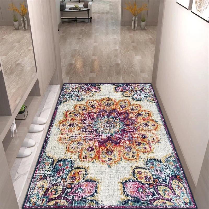 1PC Vintage Red Living Room Rug Area Rug Washable Boho Rugs Carpet Non-Shedding Throw Rug for Farmhouse Indoor Kids Playroom