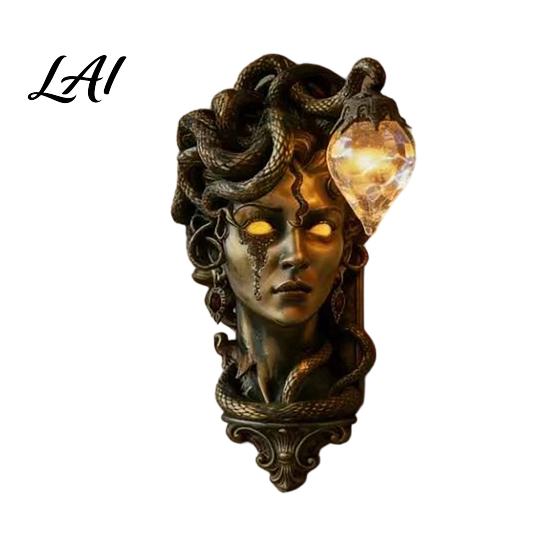 Mythical Snake Hair Decor Retro Gorgon Wall Lamp Woman Resin Sculpture Gothic Sconce Artistic Mounted Light for Indoor Corridor Entrance Decoration