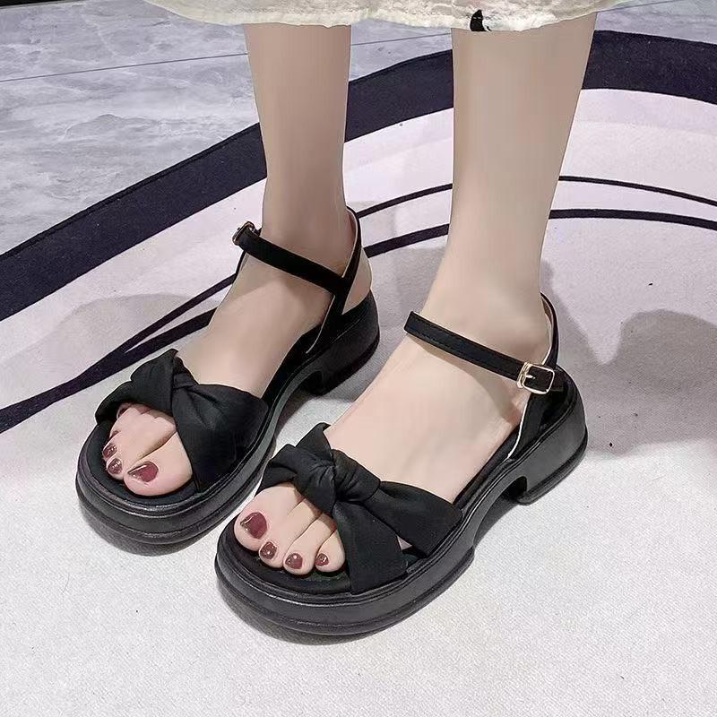 

Platform sandals women s outer wear summer new bow thick heel with fashion beach shoes 35