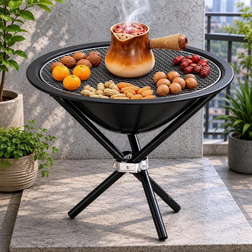 Folding Grill Black Finish Brazier Deep Bowl for Grilling