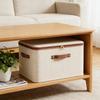 2PCS Large Household Storage Box Heavy-duty Hard Shell Cotton Linen Zipper Storage Organizer Box with Lid for Clothes Blanket