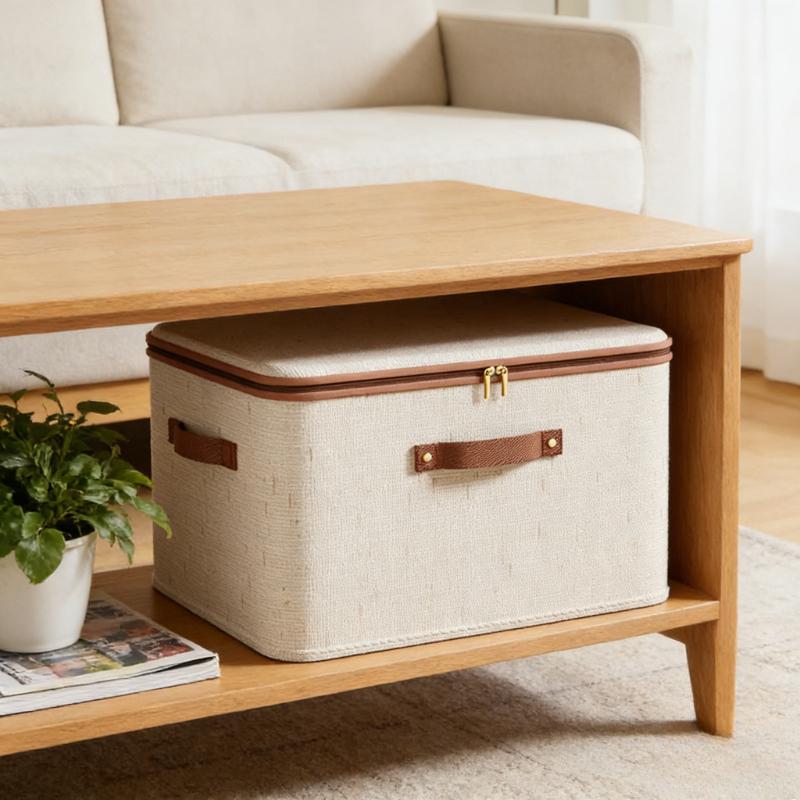 2PCS Large Household Storage Box Heavy-duty Hard Shell Cotton Linen Zipper Storage Organizer Box with Lid for Clothes Blanket