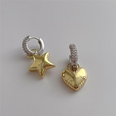 Statement Minimalist Gold Color Mixed Heart Pendant Hoop Earrings Street Style Korean Zircon Asymmetric Fashion Jewelry