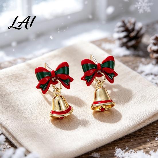 Seasonal Fashion Bell Stud Pair Jingle Jewelry 1 Dangle Drop Earrings for Women, Small