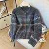 Women's 2026 Autumn/Winter Retro Jacquard Color Block Knitwear Cardigan