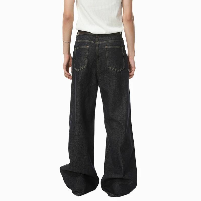 BeatStreet Men's Straight Denim Pants New Cleanfit Solid Color Korean Version Wide Leg Versatile Casual Jeans Trend New Autumn