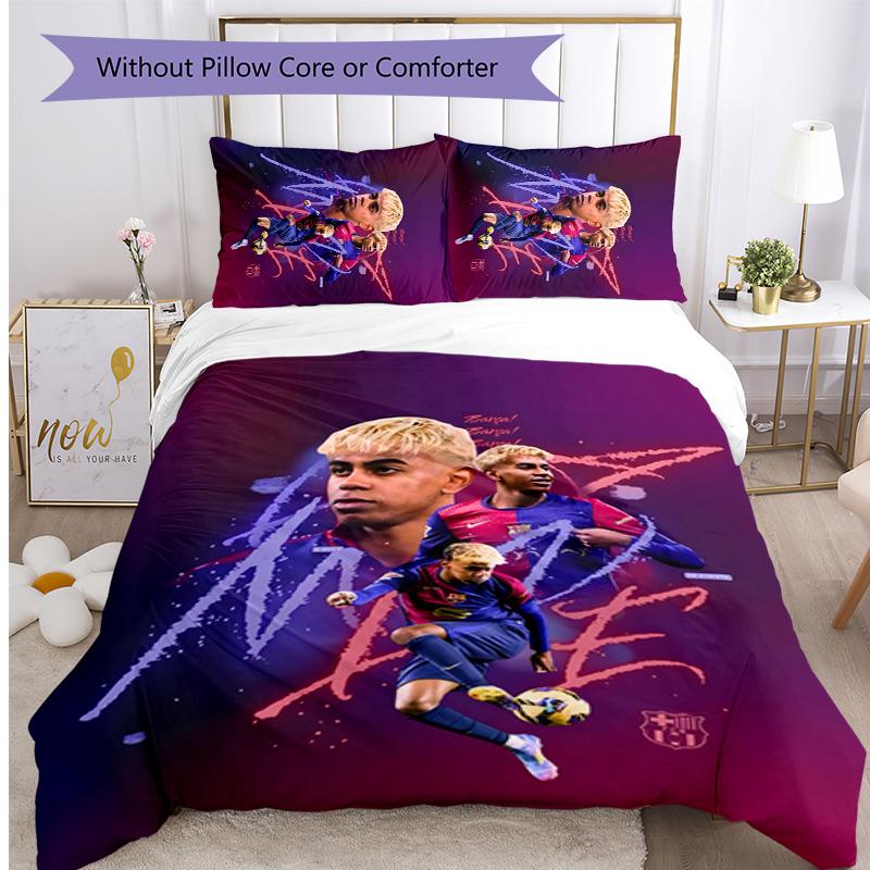Set Lenzuola 3 Pezzi Stampato Lamine Yamal Morbido Traspirante Copripiumino Federe Set Lavabile Decorazione Camera da Letto Regalo per la Casa