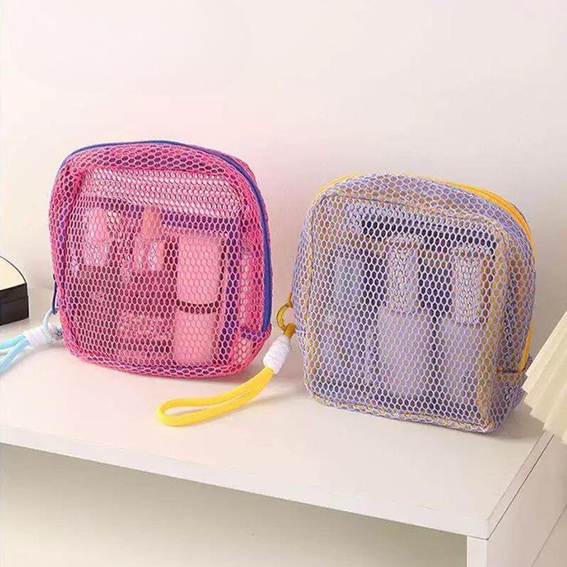 Net Fabric Portable Small Purse for Cosmetics, Multi-functional Color Digital Makeup Bag for Travel Storage