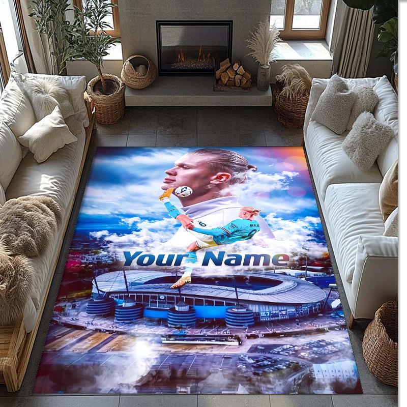 Erling Haaland Printed Crystal Velvet Rug Non‑Slip Crystal Velvet Carpet For Sofa Bedroom Indoor Home Decoration