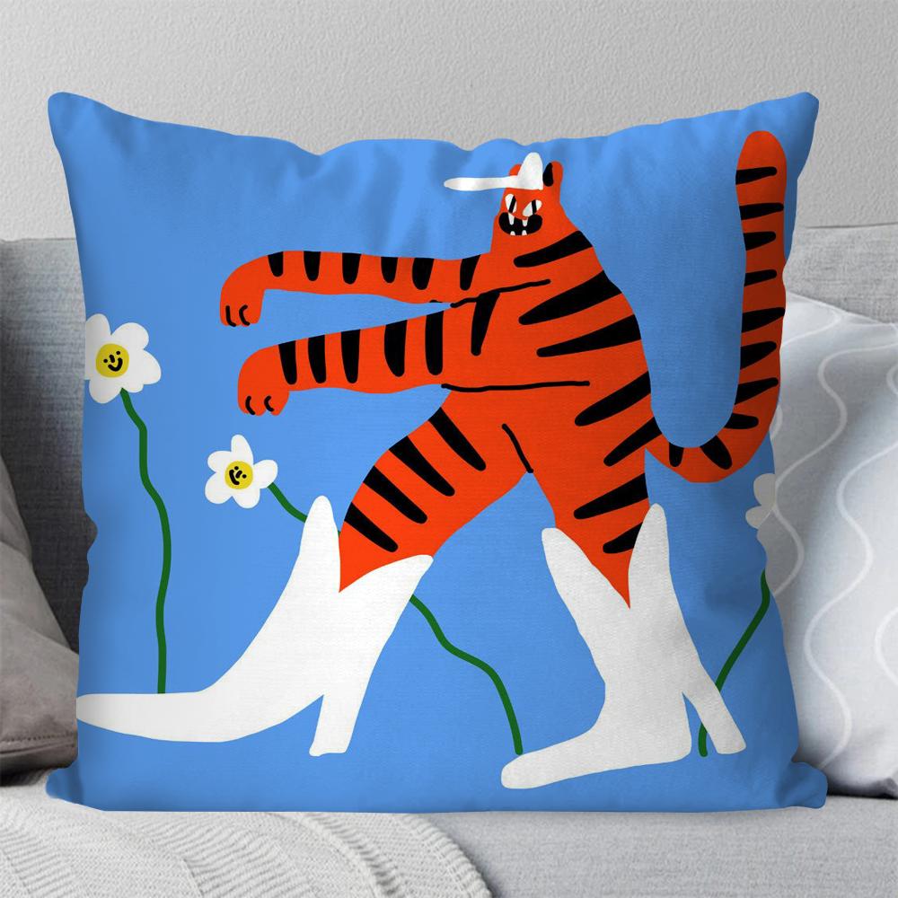 Niedlicher Löwe Tiger Leopard Kissenbezug Quadratisches Kissen Schlafzimmer Sofa Freizeit Komfort Kissen Auto Wohnzimmer Heimdekoration 40X40