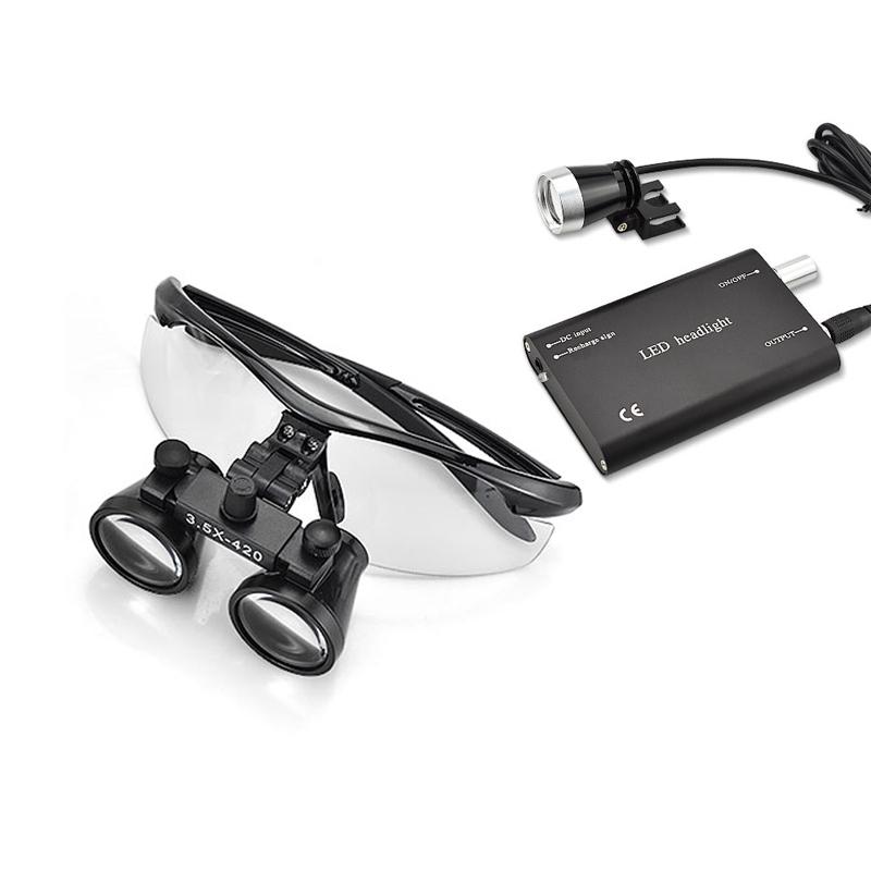 Dental Binocular Loupes Glasses Head Band Magnifier with 5W LED Light Headlam 3.5X