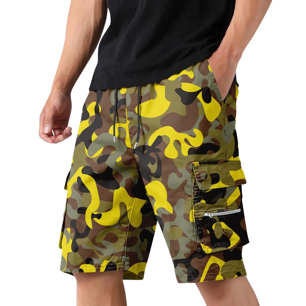 Pantaloncini Cargo Mimetici da Uomo con Vita Coulisse e Tasche Multiple Leggeri Resistenti Pantaloni da Lavoro per Esterno