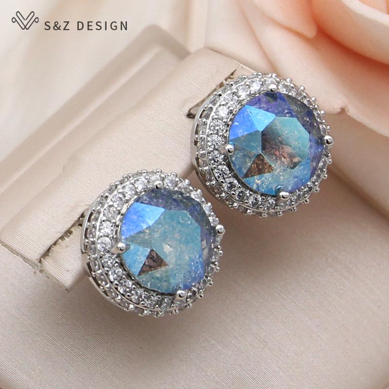 Mode Runde Ice Crack Kristall Tropfen Ohrringe Für Frauen Rose Gold Farbe Zirkonia Schmuck Geschenk