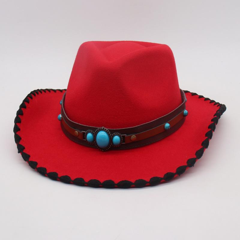 Fashion And Simple Ethnic Style Jazz Hat Men'S And Women'S Hat Cross-Border Wholesale Cowboy Hat Tibetan Vacation Hemming Top Hat