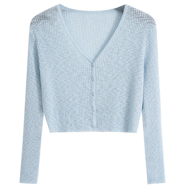Women's 2025 V-Neck Ice Silk Knit Summer Cardigan – Lightweight Sun Protection Cover-up