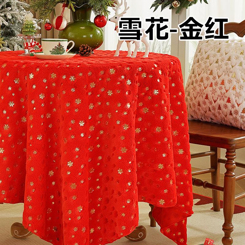 Christmas Tablecloth White Snowflake Atmosphere Tablecloths Festival Party Decoration Table Round Table Fabric for Home Use