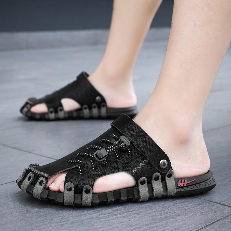 Big Size 46 Luxury Men Leather Slippers Sandals Comfortable Breathable Casual Shoes Men Fashion Sneakers Leisure Men Slippers Slides Footwear Male
