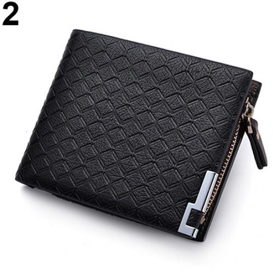 Men Faux Leather Zip Bifold Wallet Money Clip Card Holder Pocket Clutch Purse