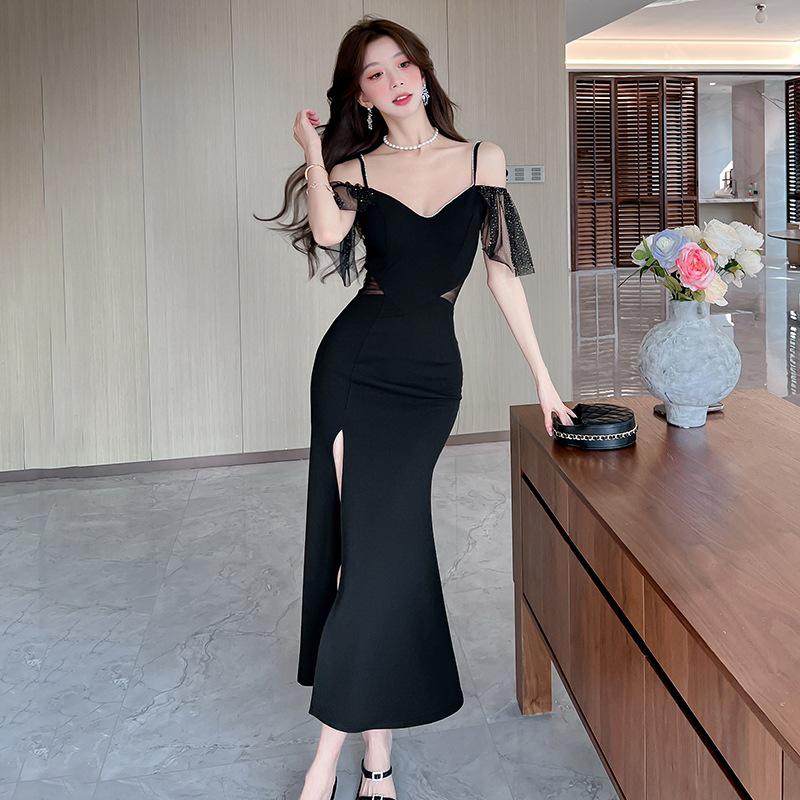 Women's Sexy Black Evening Dress - Elegant, Slim-Fit Summer Banquet Fashion