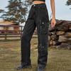 European-American Wash Denim Multi-Pocket Workwear Pants for Women
