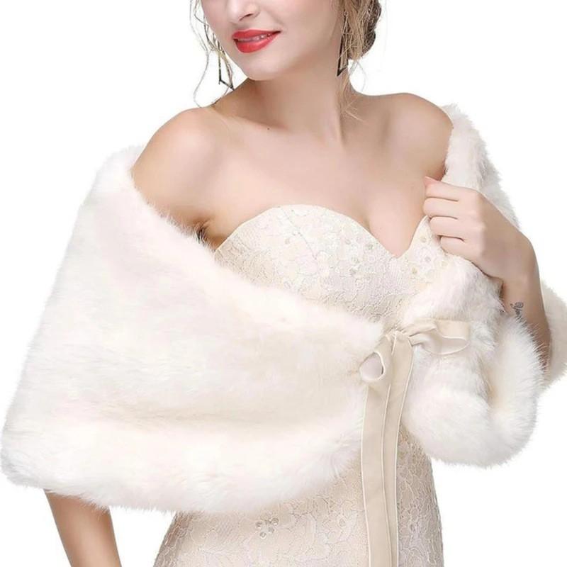 Bridal Faux Fur Cape Wedding Shawl Women Thick Warm Formal Dress Cover Up Winter