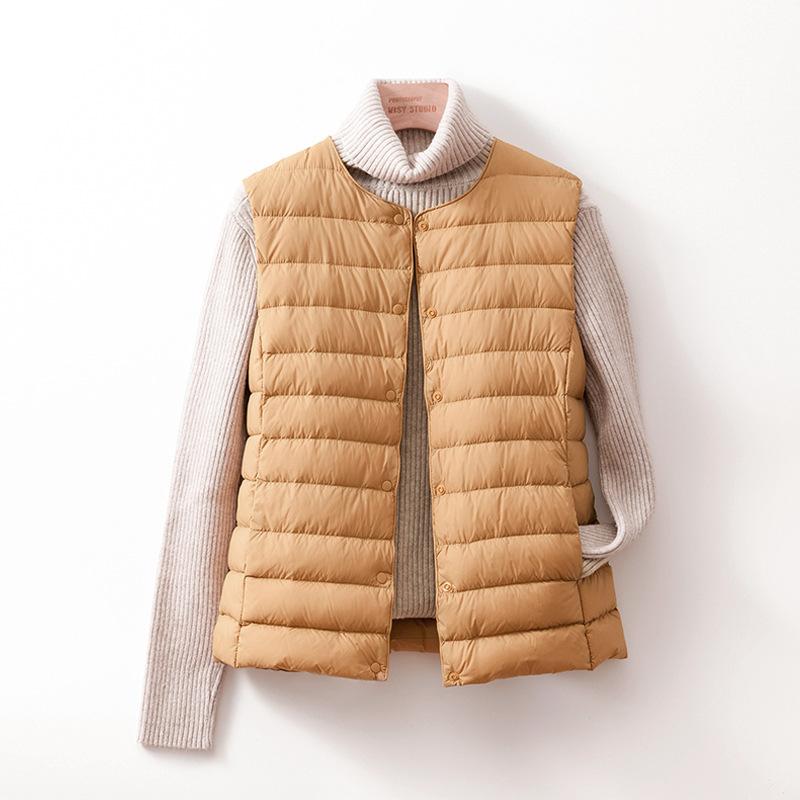 

2024 осень и зима новый легкий пуховик женский подкладка маленький жилет круглый вырез без воротника легкий жилет прилив 3XL