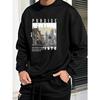 1pc Men's Fashion Creative Design New York Time Change Print Sporty Casual Commuting Multi-Functional Crew Neck Sweatshirt, PLUS SIZE