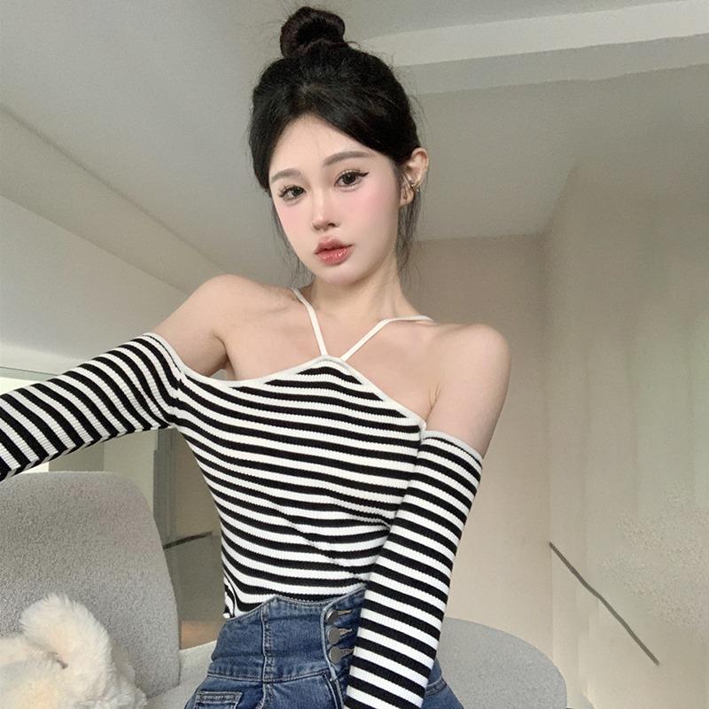 

Женские топы с открытыми плечами, халтер, облегающие, повседневные, милые One Size