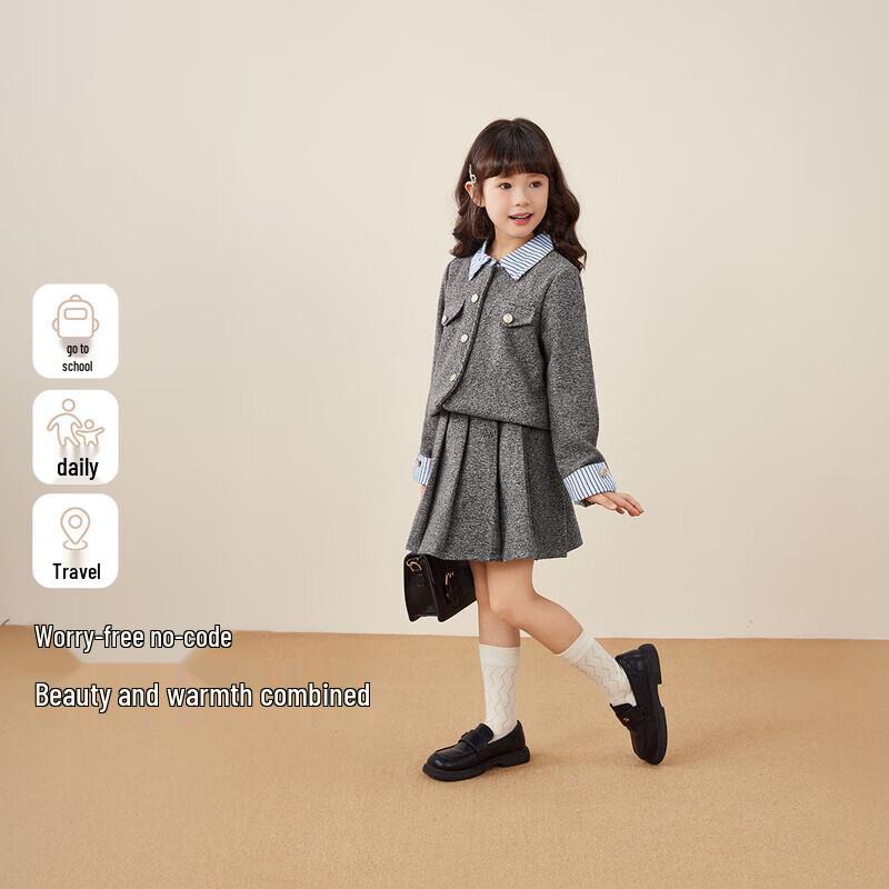 JELLYBABY Girls' Preppy Winter Jacket and Skirt Set