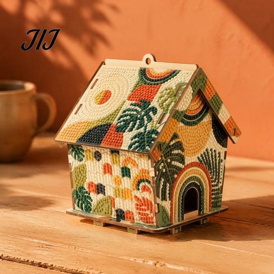 Artigianato da scrivania fatto a mano Kit Pittura con strass Casa di Natale 3D, Set Artigianale Fai da te Capanna Girasole in Legno, Ornamento Artistico Artigianale per Decorazione
