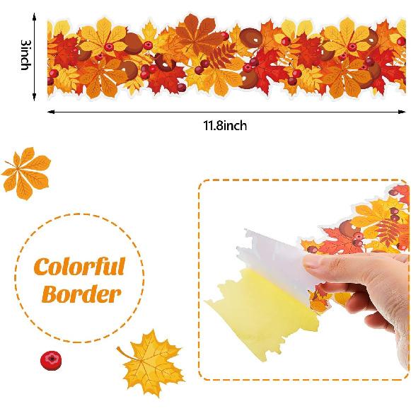 60 Pcs 60 ft Fall Thanksgiving Bulletin Board Border Pumpkin Maple Leaves Bulletin Board Border Trim Scalloped Decorations Stickers for Fall Autumn