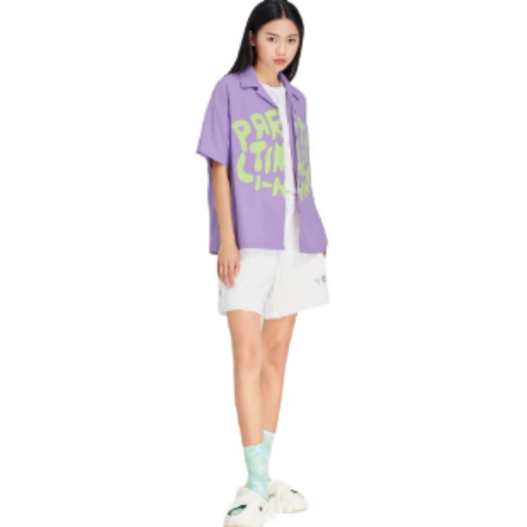 Li-Ning Summer Party Graffiti Tie-Dye Letter Print Casual Short Sleeve Shirt Women Shirts Purple ASHS888-1