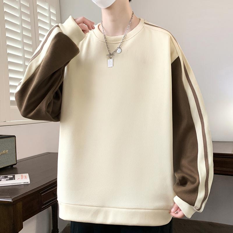 Herren Übergröße Color Block Hoodie - Frühling & Herbst Rundhals Langarm T-Shirt Innere Basisschicht mit bedruckter Oberbekleidung.