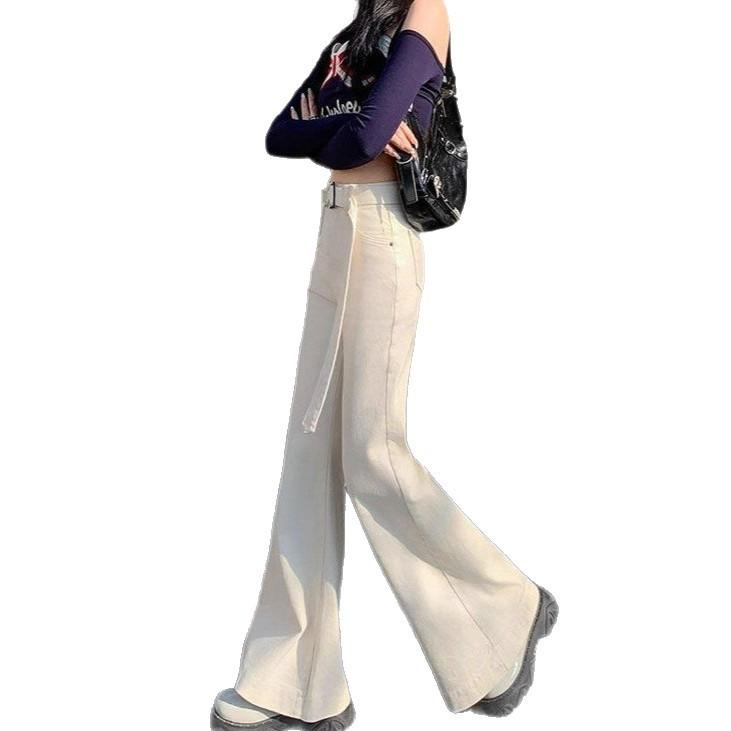 Big Yards Women's High Waist Micro Denim Trousers Beige Apricot Loose Not Stick Leg Wide Leg Flare Trousers Jeans for Women Long Denim Pants