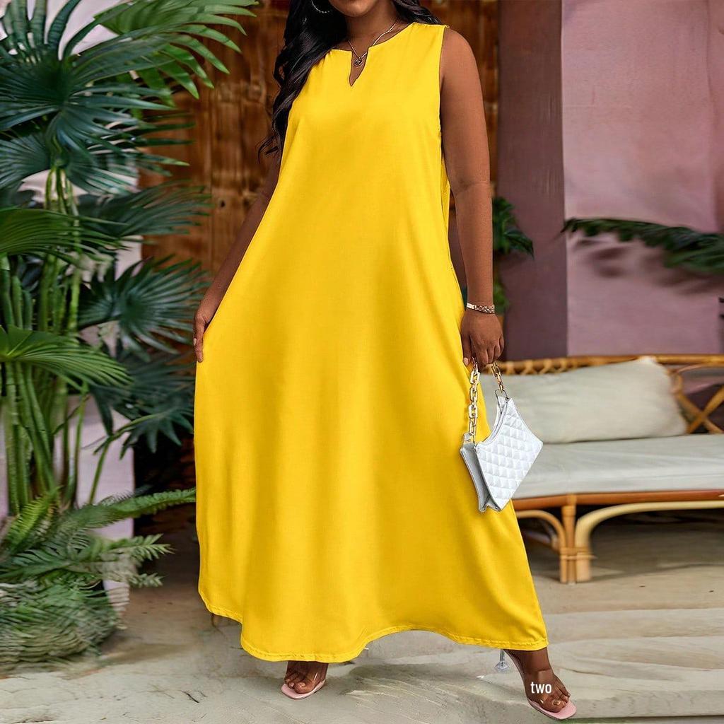 Plus Size African Impressionist Gold Leopard Sleeveless Long Dress