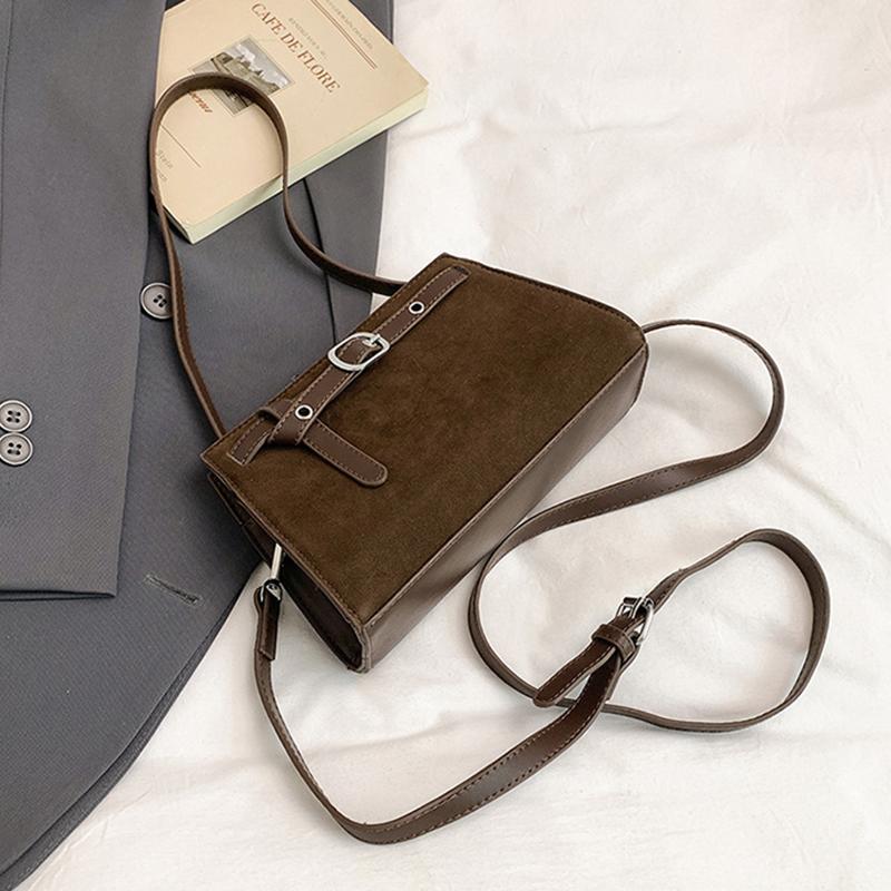 Yogodlns Retro Suede One Shoulder Bags for Women Early Autumn Square Frosted Solid Zipper Crossbody Bag Versatile Commute Handbags