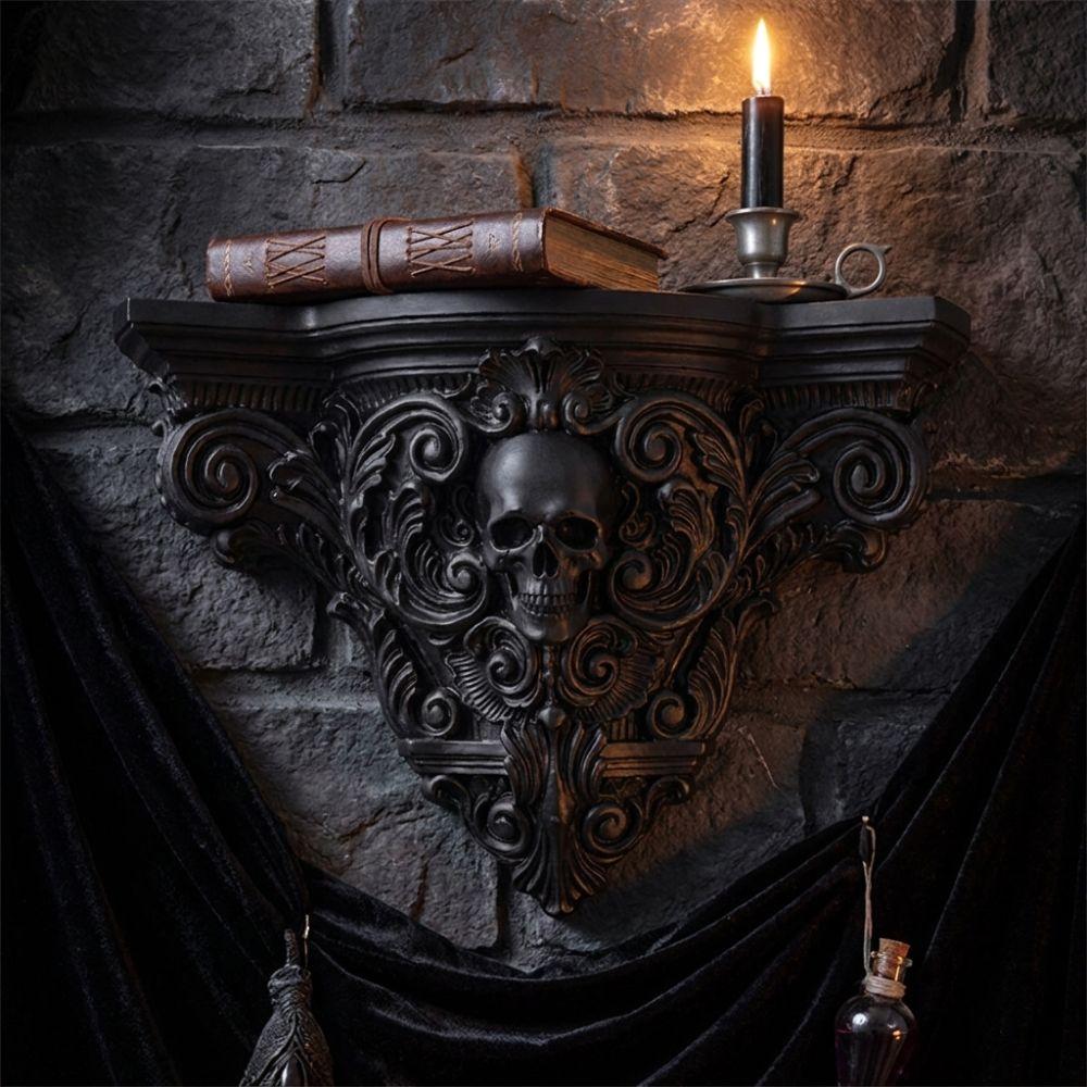 3D Printing Carved Skull Storage Shelf Vintage Style Art Skull Wall Rack Bedroom