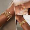 M MOOHAM Gold Beaded Bracelet Set for Women, Pearl Cross Stackable Jewelry | 14K Gold Plated Beaded Bracelets Set, Adjustable Stretch, Non Tarnish